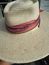 Light hat with layered coral, purple