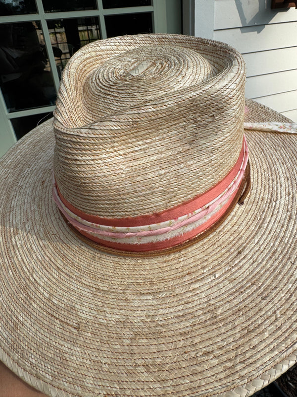 Oak hat with layered coral and florals