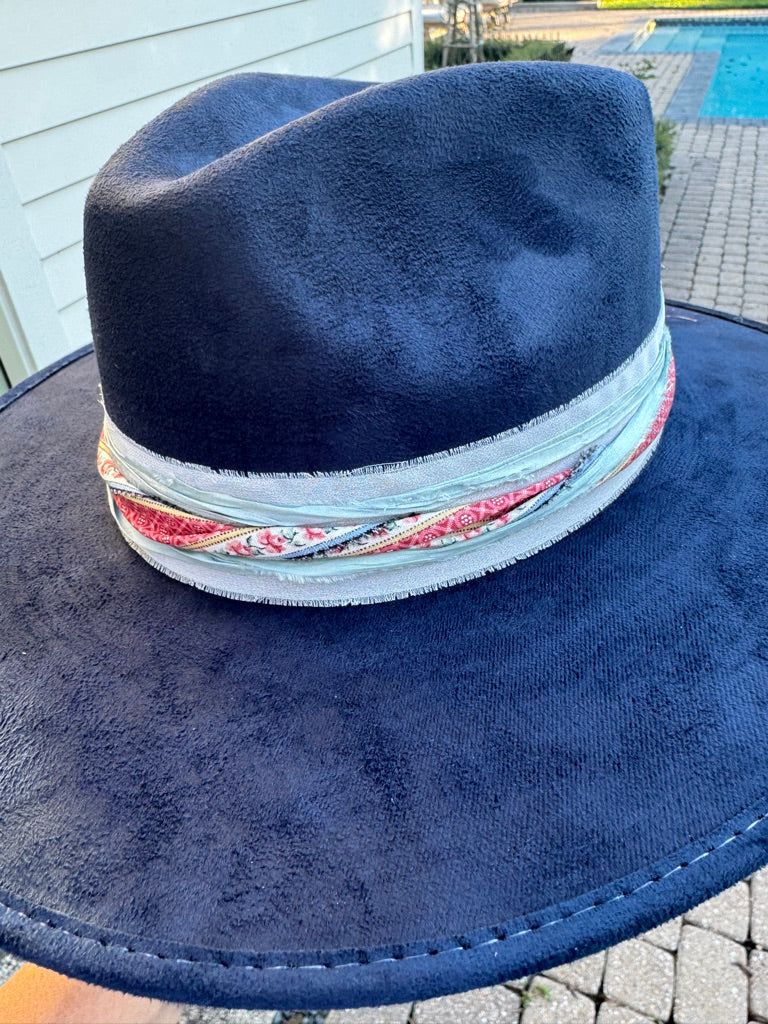 Navy rancher with multicolored ribbons