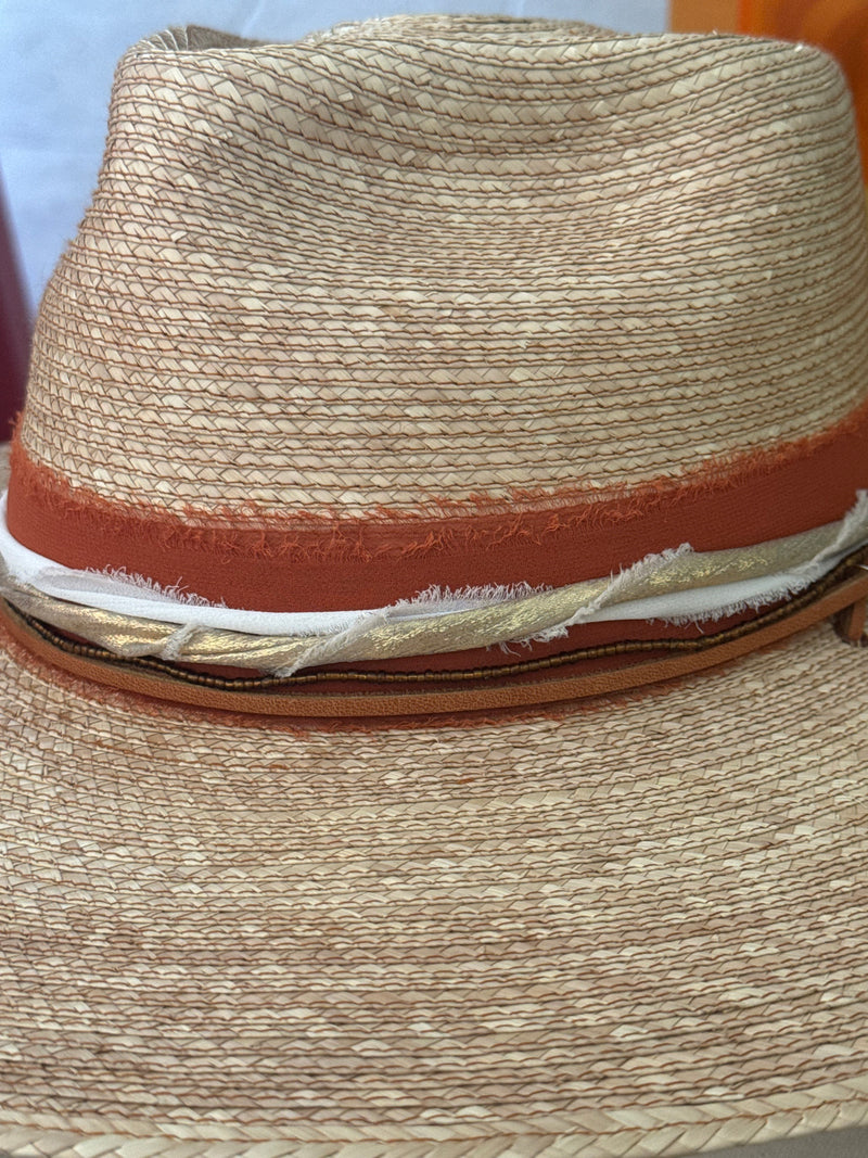 Oak hat with burnt orange ribbons