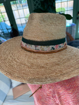 Oak hat with dark green, pink floral, hot pink shimmer twist