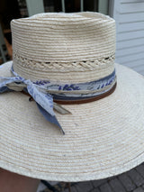 Light vented hat with lavender, floral, mint ribbon