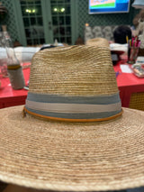 Oak hat with dusty blue, cream grosgrain