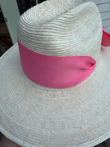 Light sunhat with hot pink grosgrain ribbon