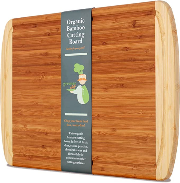 Organic Extra Large Bamboo Cutting Board with Lifetime Replacements