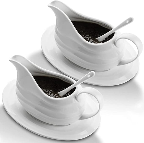 Gravy Boat With Ladle and Saucer 14 Oz